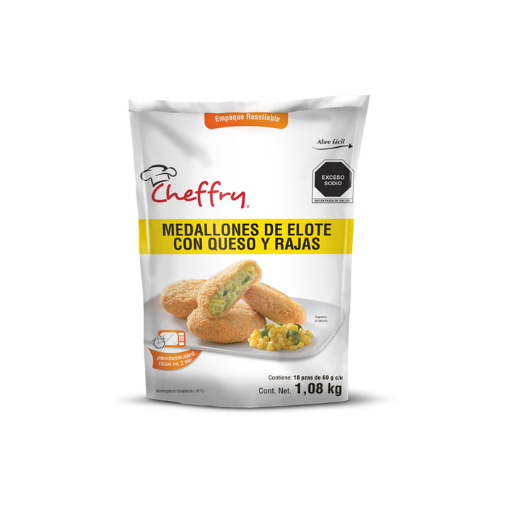 Medallones de elote con queso y rajas Cheffry