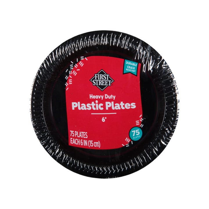 Platos de plástico negro 6" First Street