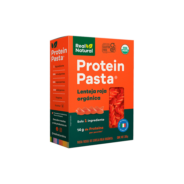 Pasta fusilli proteína lenteja roja sin gluten Real Natural